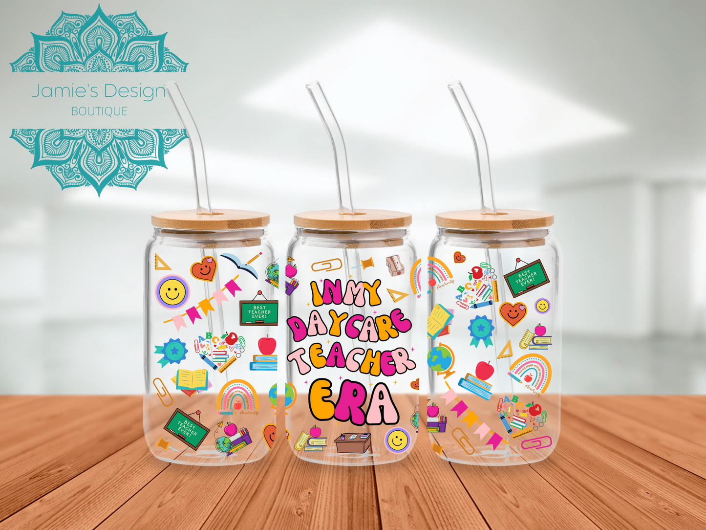 16oz Libby UVDTF Wrap Daycare Teacher Era