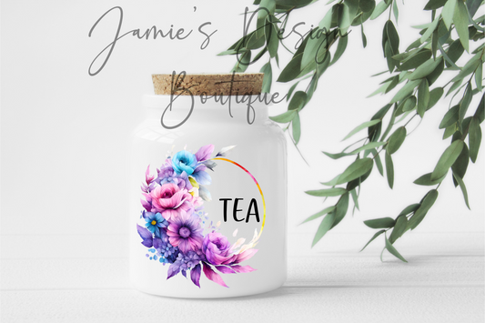 Tea Canister UV DTF Decal Floral (2 sizes)