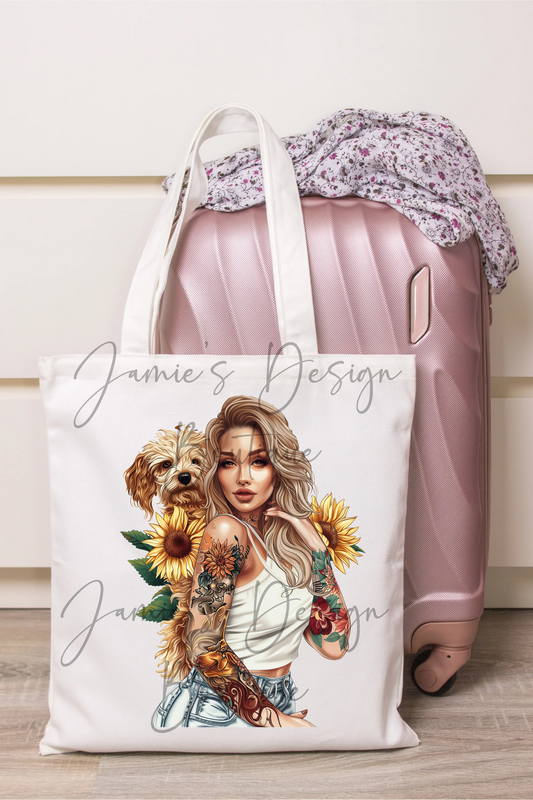 PREORDER DTF Tattoo Girl with Cavoodle Dog (3 sizes) Exclusive
