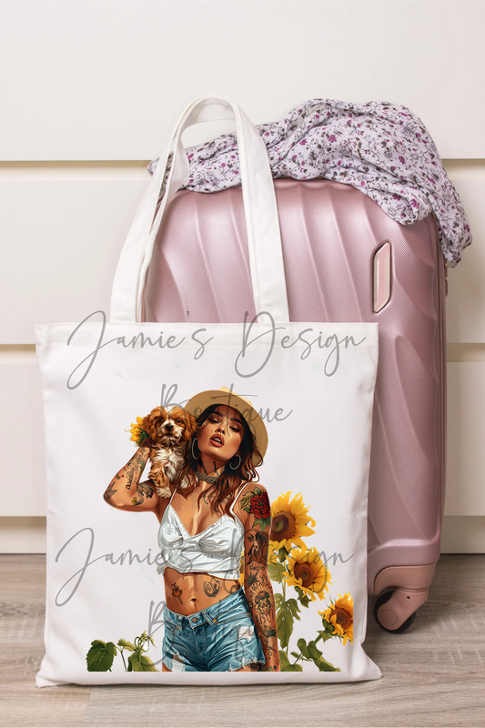 PREORDER DTF Tattoo Girl with Cavoodle Dog (3 sizes) Exclusive