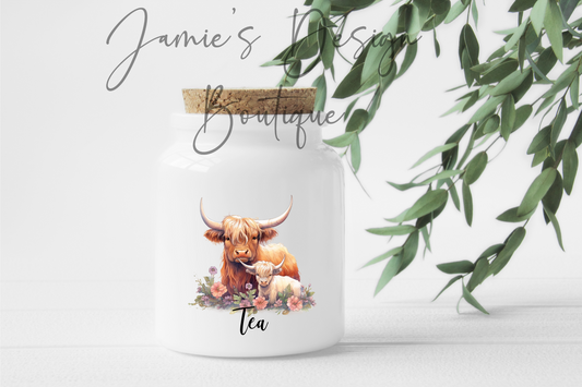 Tea Canister UV DTF Decal Highland Cow (2 sizes)
