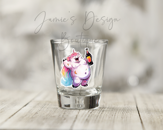 Single Decal UV DTF Drinking Unicorn Exclusive- Shot Glasss