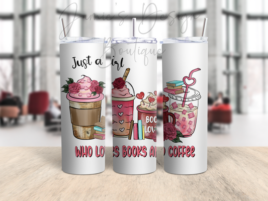 20oz Tumbler Wrap Just a girl who loves Books and Coffee