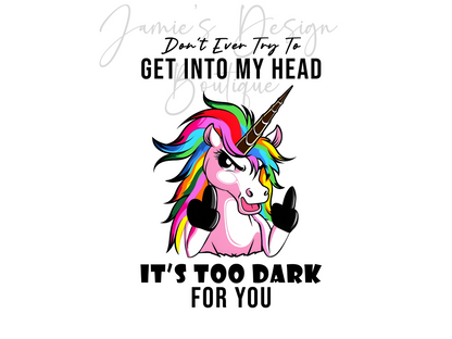 20oz Tumbler UV DTF Angry get into my head unicorn V1