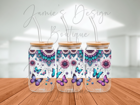 16oz Libby Flowers and Butterflies