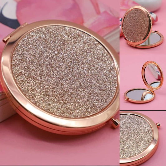 Rose Gold Glitter Compact Mirrors